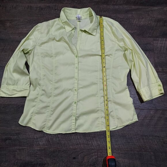 Shirt Button Up Stretch Old Navy Perfect Fit XL 3/4 Sleeves Vintage Y2K Lime - Picture 7 of 12